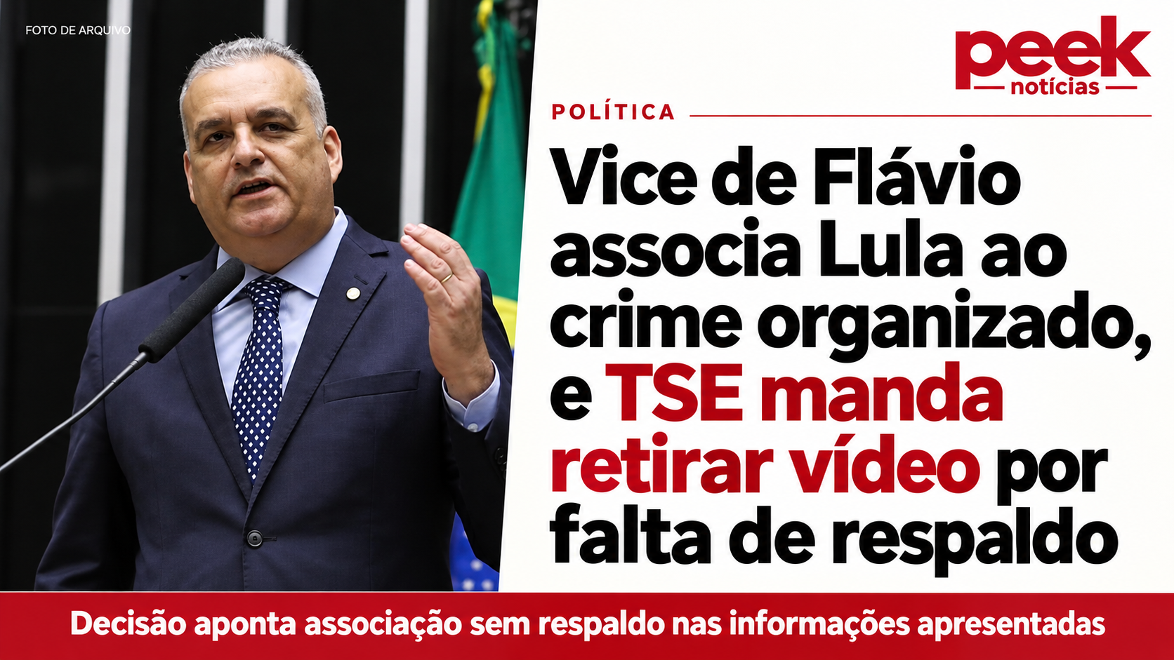 Capa editorial do Peek Notícias com retrato de arquivo de Alfredo Gaspar e a manchete sobre a decisão do TSE
